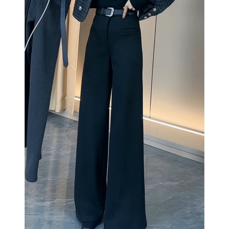 Ženske hlače s flis podstavom, ravnog kroja, visokim strukom, debeli zimski stil