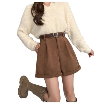 Ženske šorceve od korduroja s širokim krojem, dužina 3/4, proljeće 2024, casual odjeća