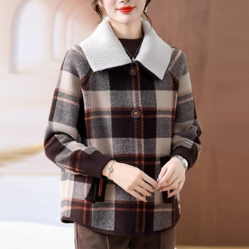 Кардиган с яка, дебел плетен модел в райета, полиестер/вискоза смес, висока температура обработка, Зимна колекция 2025