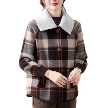 Кардиган с яка, дебел плетен модел в райета, полиестер/вискоза смес, висока температура обработка, Зимна колекция 2025