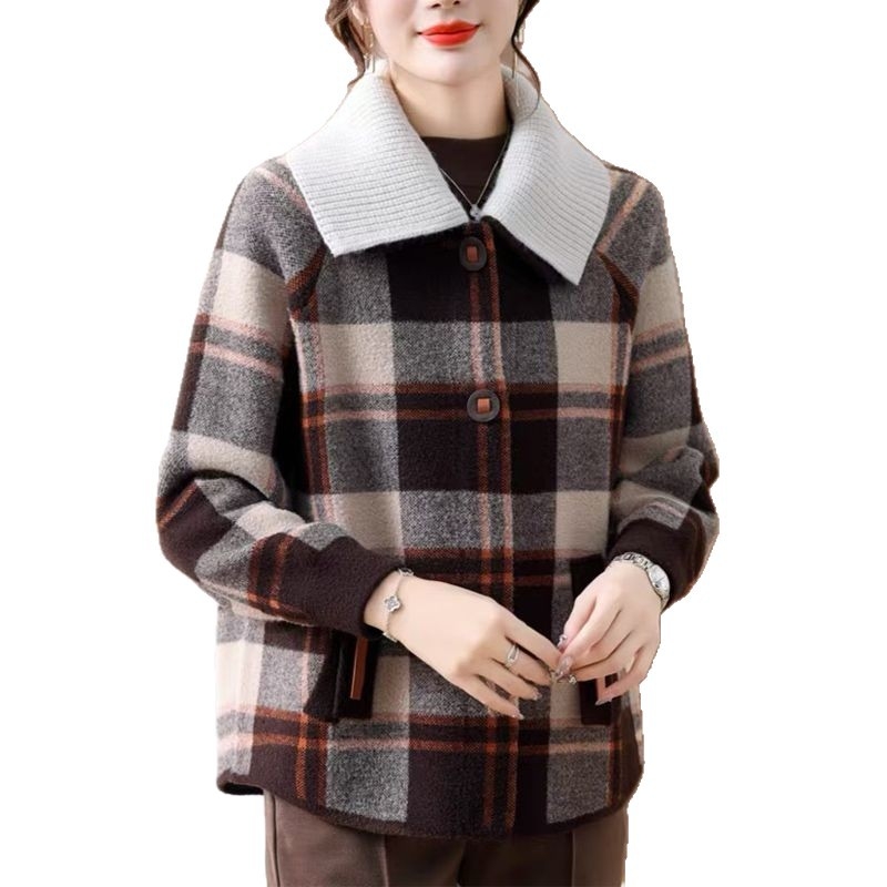 Кардиган с яка, дебел плетен модел в райета, полиестер/вискоза смес, висока температура обработка, Зимна колекция 2025