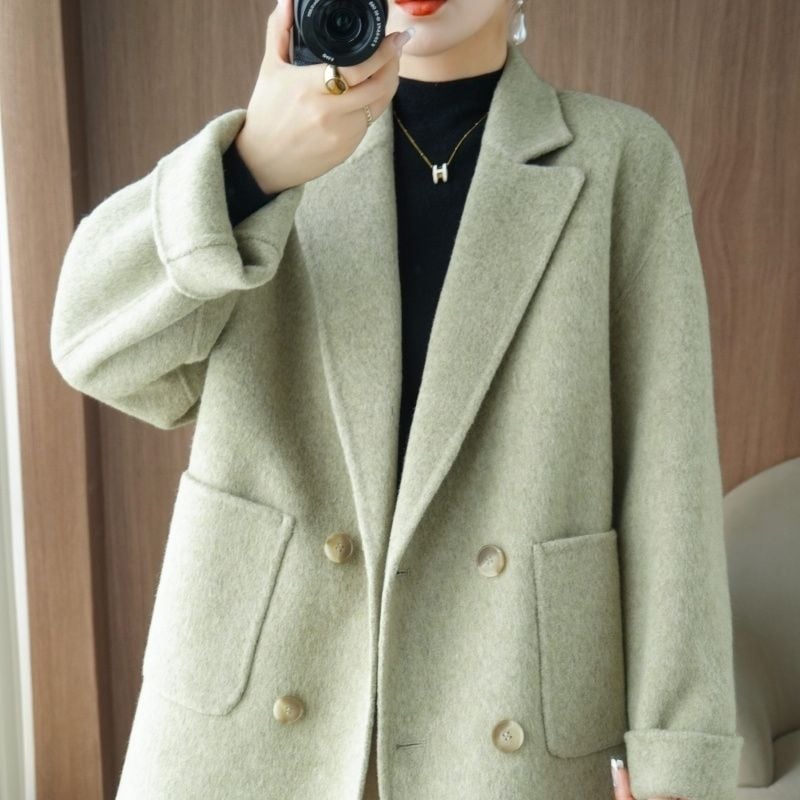 Chenille női kabát, japán-koreai casual stílus, 3/4-es ujjú, rövid fazon