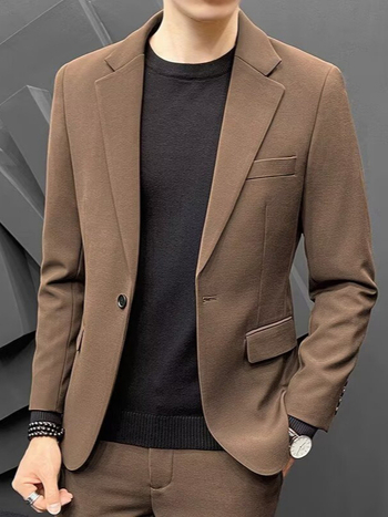 Meeste vabaajalik Slim-Fit kostüüm, ühekordne jak, ülikonna kaelus, polüesteri segu, kevad-sügises kandmiseks