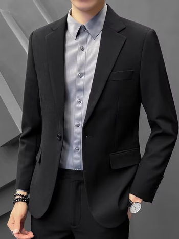 Meeste vabaajalik Slim-Fit kostüüm, ühekordne jak, ülikonna kaelus, polüesteri segu, kevad-sügises kandmiseks