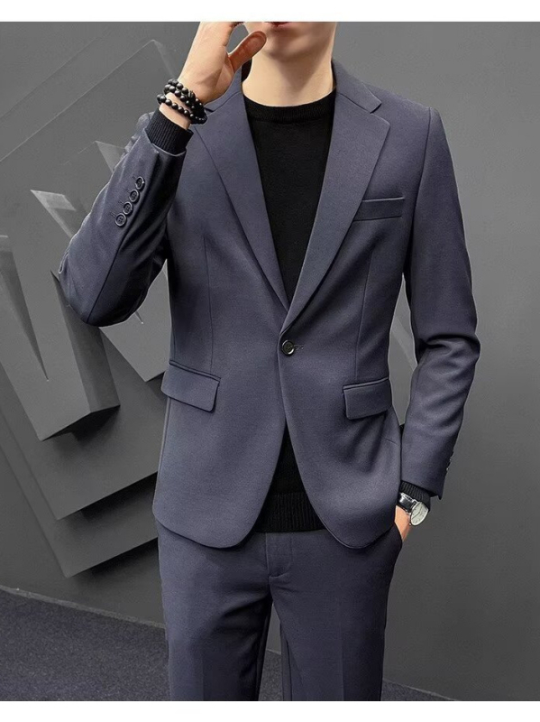 Meeste vabaajalik Slim-Fit kostüüm, ühekordne jak, ülikonna kaelus, polüesteri segu, kevad-sügises kandmiseks