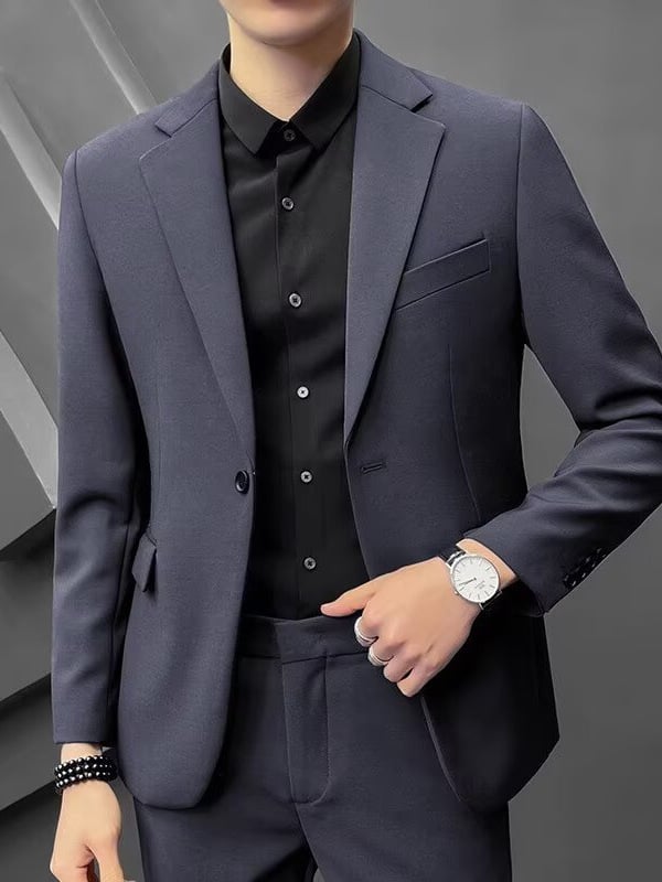 Meeste vabaajalik Slim-Fit kostüüm, ühekordne jak, ülikonna kaelus, polüesteri segu, kevad-sügises kandmiseks