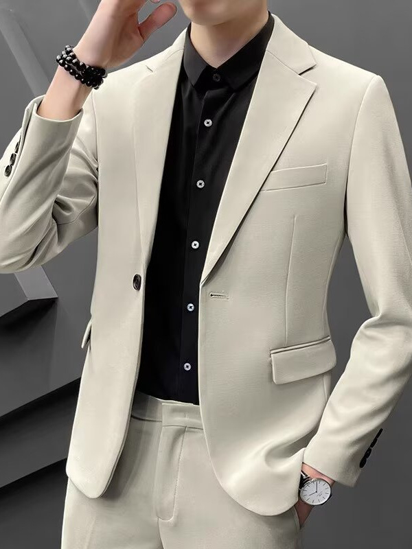 Meeste vabaajalik Slim-Fit kostüüm, ühekordne jak, ülikonna kaelus, polüesteri segu, kevad-sügises kandmiseks