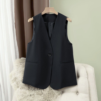 Dámska voľnočasová vesta s V výstrihom, polyester, obsah hlavnej látky 30-50%, japonsko-kórejský voľnočasový štýl