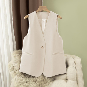 Dámska voľnočasová vesta s V výstrihom, polyester, obsah hlavnej látky 30-50%, japonsko-kórejský voľnočasový štýl