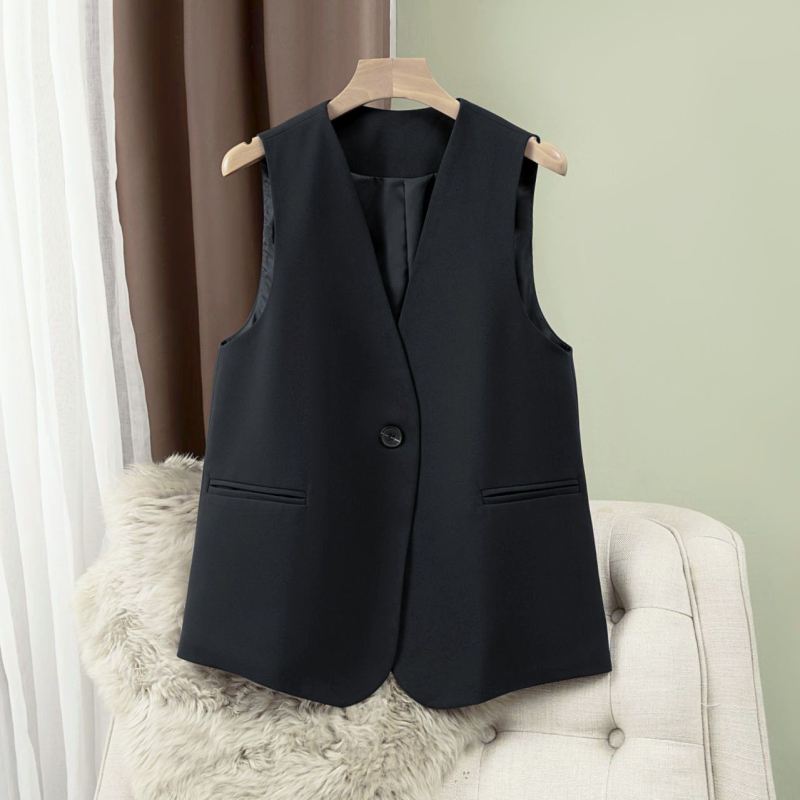 Dámska voľnočasová vesta s V výstrihom, polyester, obsah hlavnej látky 30-50%, japonsko-kórejský voľnočasový štýl