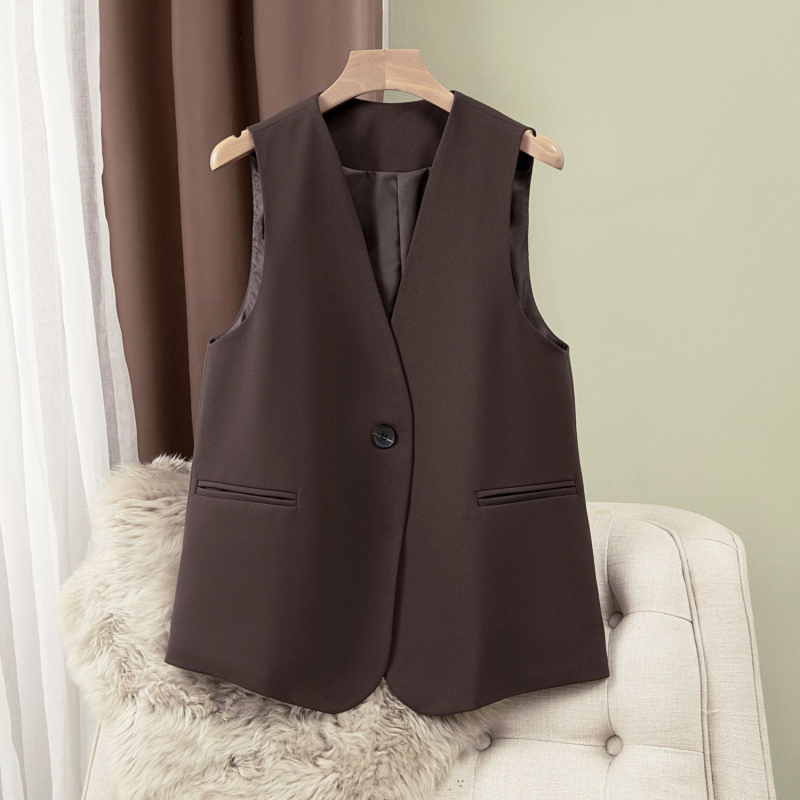 Dámska voľnočasová vesta s V výstrihom, polyester, obsah hlavnej látky 30-50%, japonsko-kórejský voľnočasový štýl