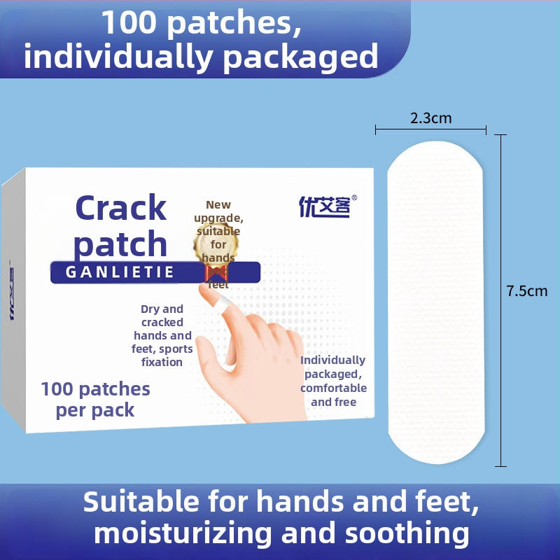 Youaike sausų įtrūkimų pleistras – elastinis, kvėpuojantis tvarstis, nepluoštinė medžiaga, storis 0.5 mm, galiojimo laikas 3 metai