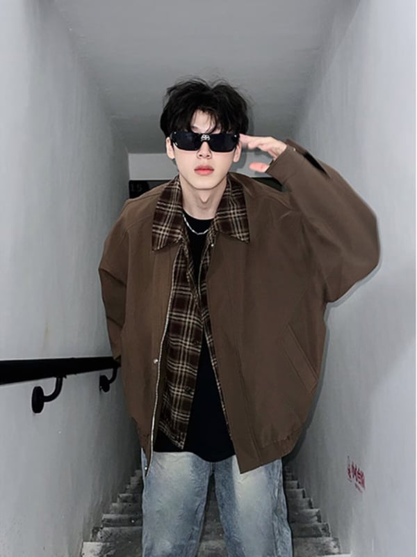 Pánska jacheta v americkom retro štýle, reverový golier, zips, voľný strih, vonkajší materiál z polyesteru, podšívka 100% polyester, vhodná na jar a jeseň