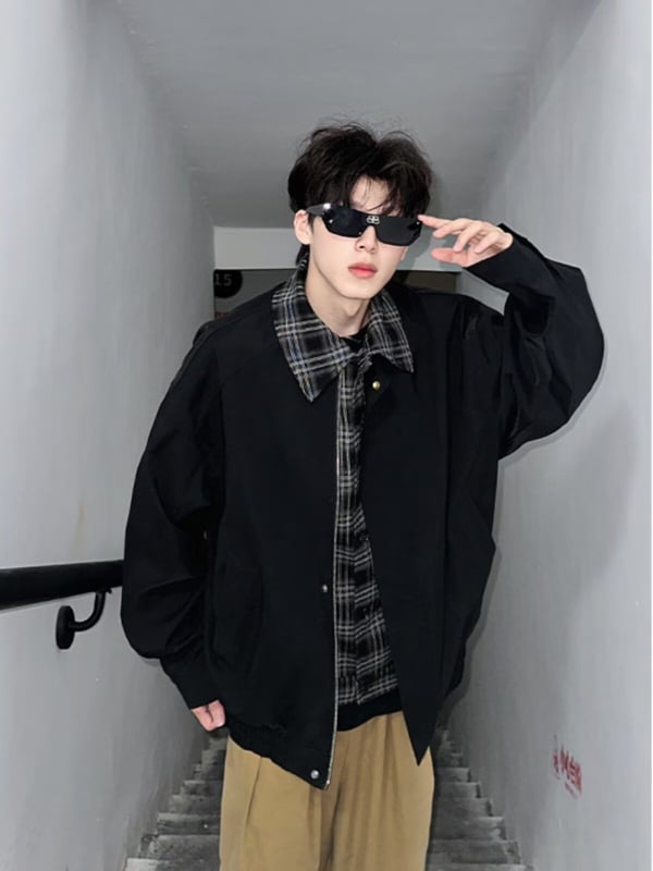 Pánska jacheta v americkom retro štýle, reverový golier, zips, voľný strih, vonkajší materiál z polyesteru, podšívka 100% polyester, vhodná na jar a jeseň