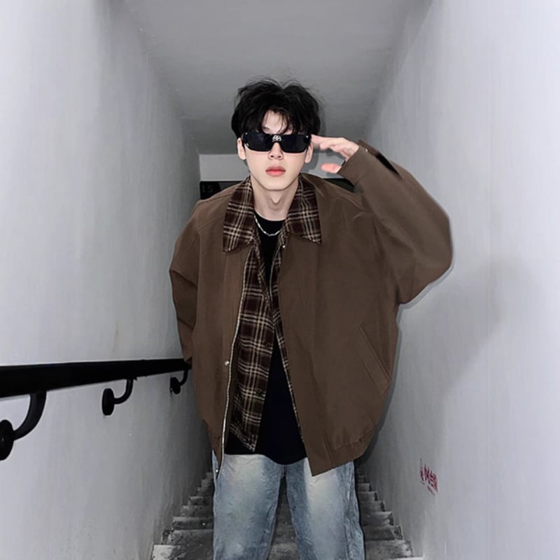 Pánska jacheta v americkom retro štýle, reverový golier, zips, voľný strih, vonkajší materiál z polyesteru, podšívka 100% polyester, vhodná na jar a jeseň