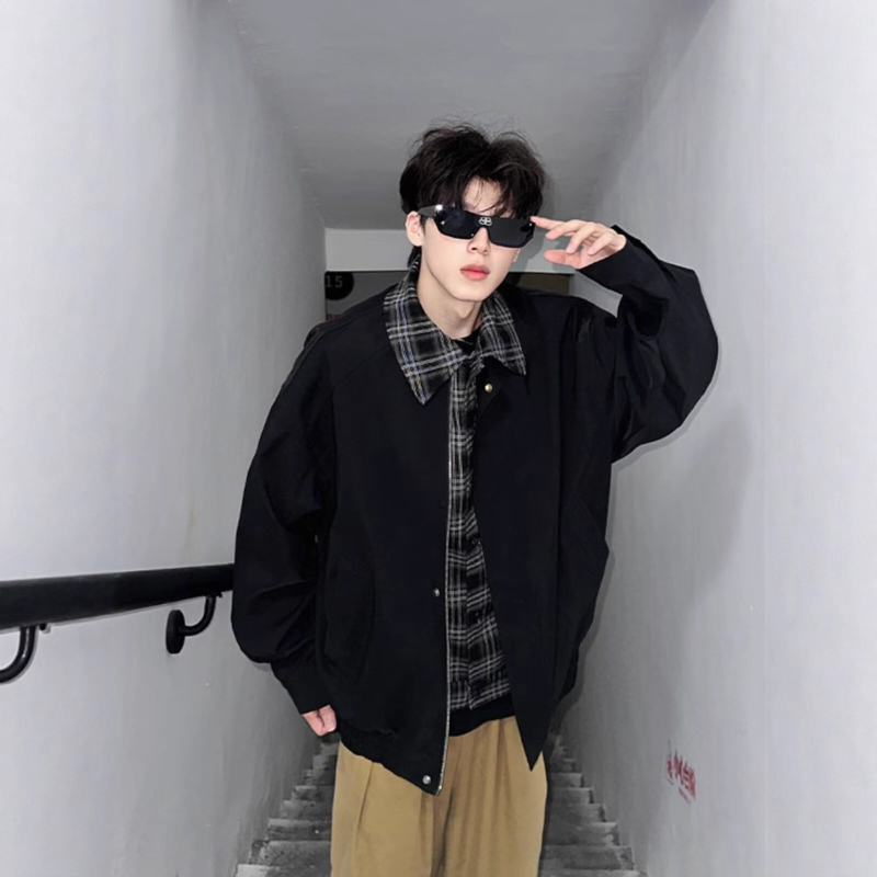 Pánska jacheta v americkom retro štýle, reverový golier, zips, voľný strih, vonkajší materiál z polyesteru, podšívka 100% polyester, vhodná na jar a jeseň