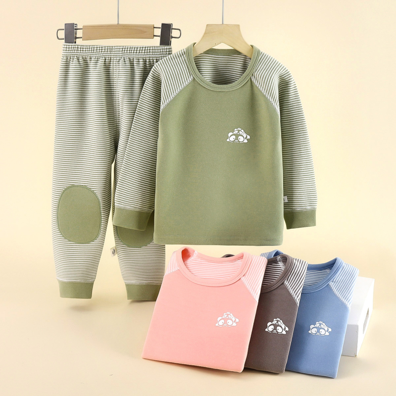 Dječji termalni set s prugastim uzorkom, dugi rukav, hlače, unisex, 3–8 godina, 94% poliester, antibakterijski, topao, odvlači vlagu