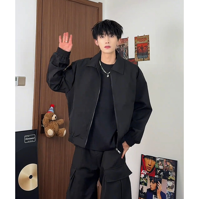 Muška jakna u japanskom retro stilu, otporan na vjetar poliester, zatvarač, širok kroj, dugi rukavi