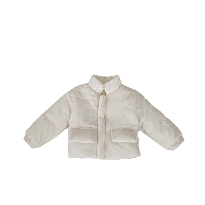 Bērnu ziemas jaka no poliesteru, ar augstu apkakli, aizdare ar vienu rindu pogām, iekšējā odere poliesteris, 1–3 gadi.