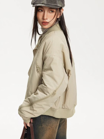 Авиаторско късо яке с бейзболна яка, свободна кройка, цип отпред, полиестерна тъкан