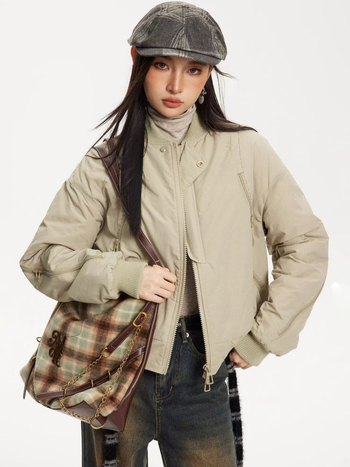 Авиаторско късо яке с бейзболна яка, свободна кройка, цип отпред, полиестерна тъкан