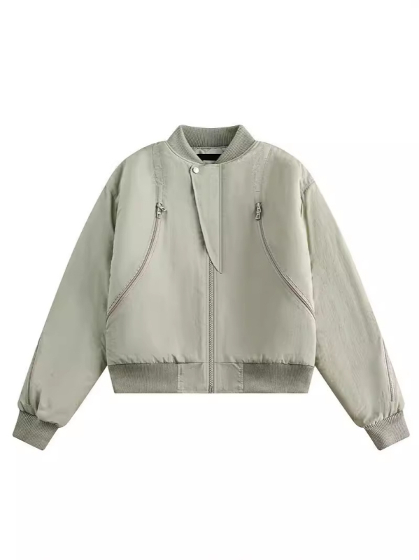 Авиаторско късо яке с бейзболна яка, свободна кройка, цип отпред, полиестерна тъкан