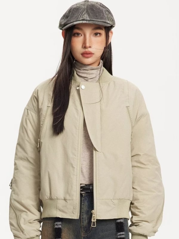 Авиаторско късо яке с бейзболна яка, свободна кройка, цип отпред, полиестерна тъкан