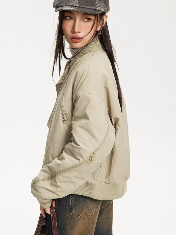 Авиаторско късо яке с бейзболна яка, свободна кройка, цип отпред, полиестерна тъкан