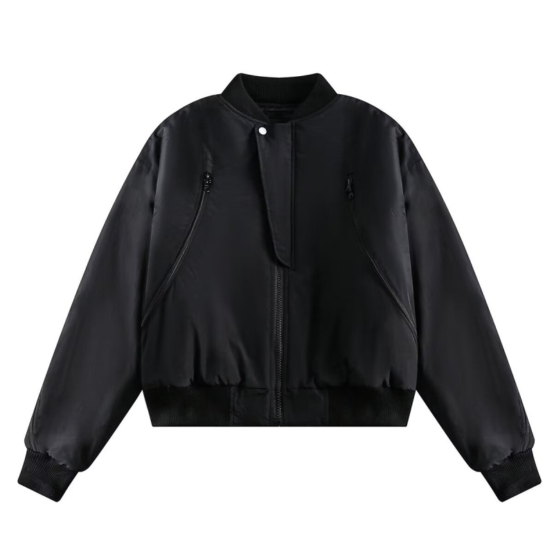 Авиаторско късо яке с бейзболна яка, свободна кройка, цип отпред, полиестерна тъкан