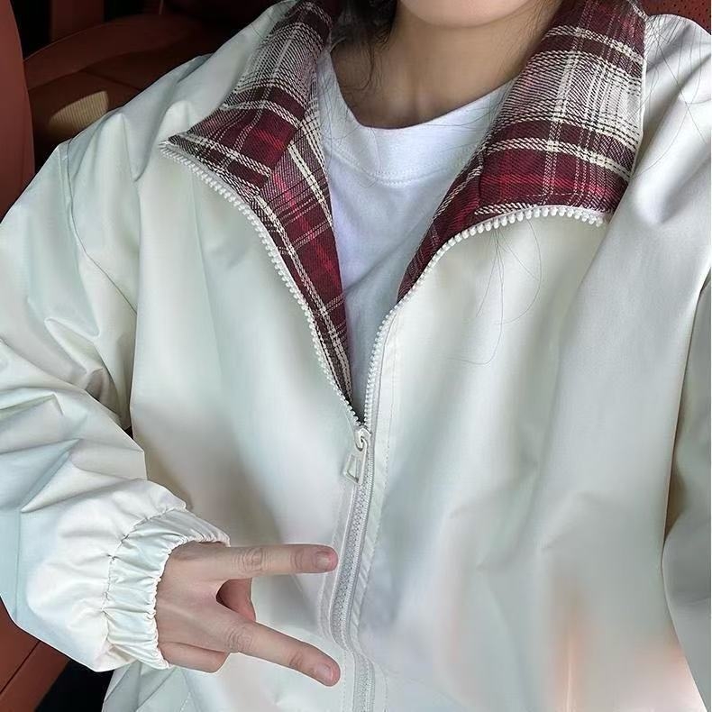 Jakna, ulični stil, stojeći ovratnik, zatvarač na zip, mrežasti uzorak