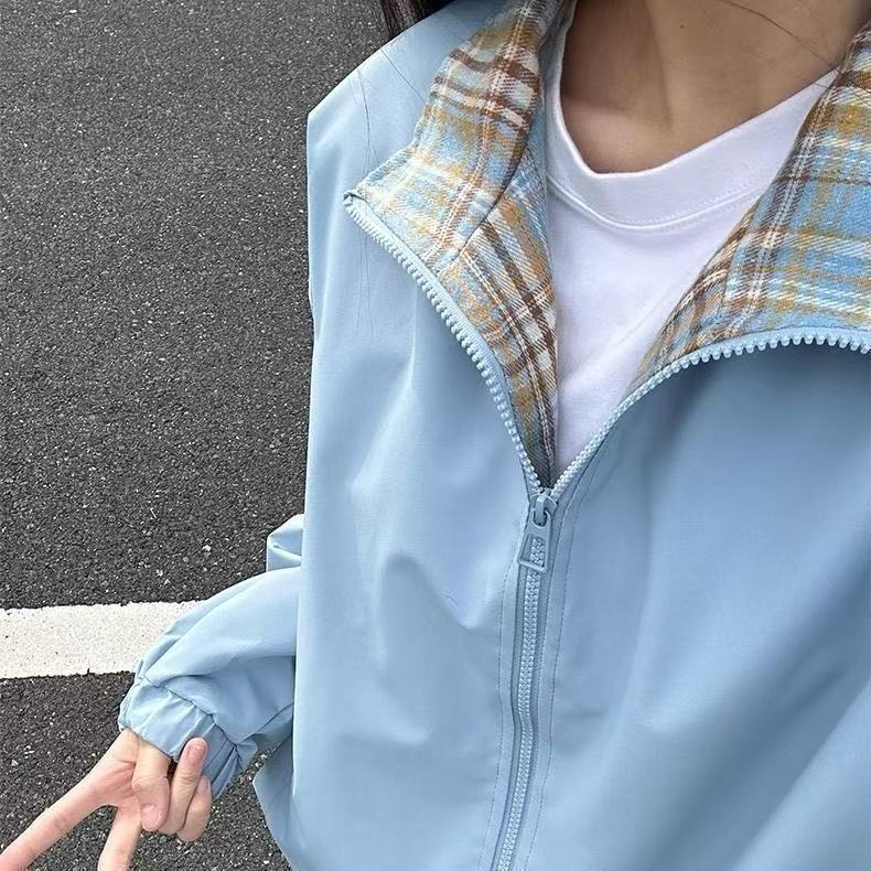 Jakna, ulični stil, stojeći ovratnik, zatvarač na zip, mrežasti uzorak