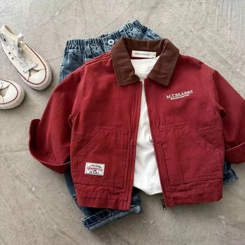 Детско яке в корейски стил за пролет и есен, дълъг ръкав, цип отпред, средна дължина, за момчета