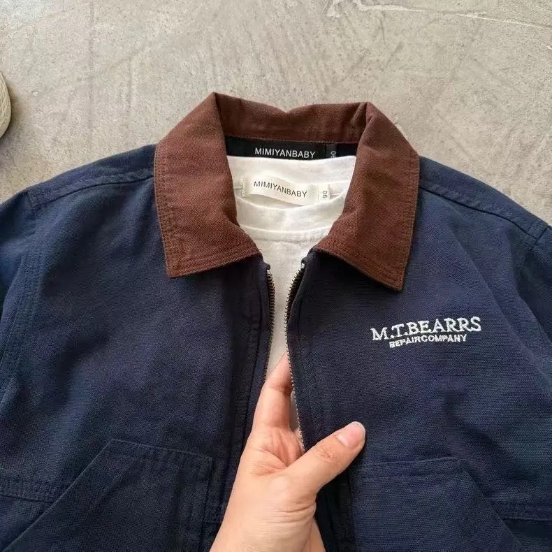 Παιδικό μπουφάν σε κορεατικό στυλ workwear για άνοιξη-φθινόπωρο, μακριά μανίκια, φερμουάρ μπροστά, μεσαίου μήκους