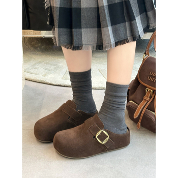 Birkenstock-εμπνευσμένα μισο-σανδάλια με βελούδινο επάνω μέρος, Baotou δάχτυλο, εσωτερικό ύψος, καουτσούκ σόλα, ρετρό στυλ