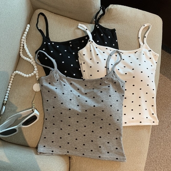 Tank top s jastučićem za dojke, s trakama, otvorenim leđima, uzorak valovito‑točkast, najlon 95%+ (Ultra-kratka duljina ≤40 cm)