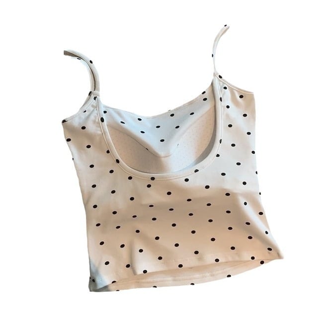 Tank top s jastučićem za dojke, s trakama, otvorenim leđima, uzorak valovito‑točkast, najlon 95%+ (Ultra-kratka duljina ≤40 cm)