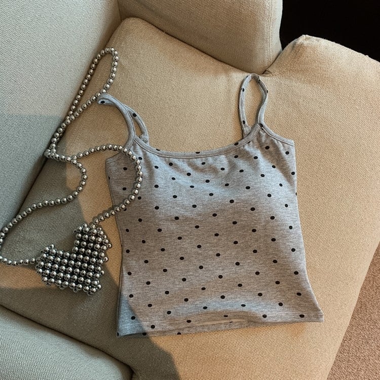 Tank top s jastučićem za dojke, s trakama, otvorenim leđima, uzorak valovito‑točkast, najlon 95%+ (Ultra-kratka duljina ≤40 cm)