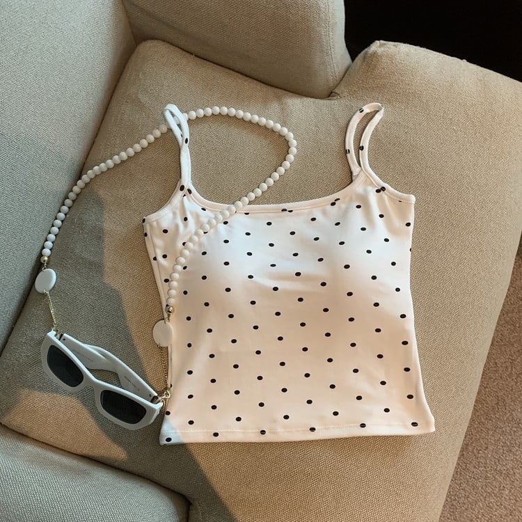 Tank top s jastučićem za dojke, s trakama, otvorenim leđima, uzorak valovito‑točkast, najlon 95%+ (Ultra-kratka duljina ≤40 cm)