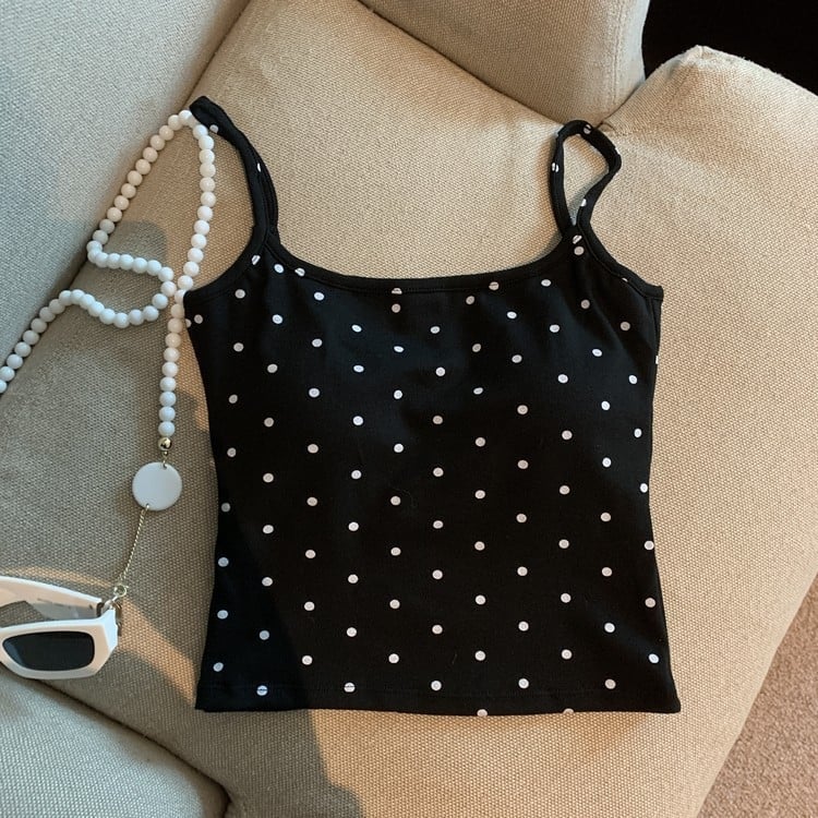 Tank top s jastučićem za dojke, s trakama, otvorenim leđima, uzorak valovito‑točkast, najlon 95%+ (Ultra-kratka duljina ≤40 cm)