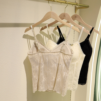 Потник-жилет с френски стил и дантелена лента за бюст, чашка 3/4, тънък оформен модел, найлон