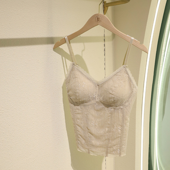 Потник-жилет с френски стил и дантелена лента за бюст, чашка 3/4, тънък оформен модел, найлон