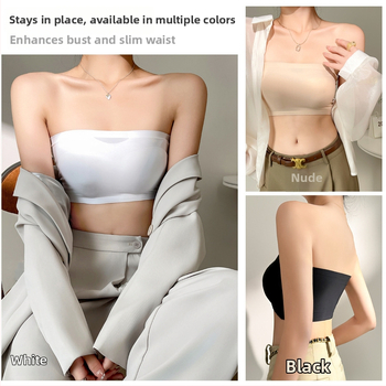 Õla-vaba korsetti stiilis rinnahoidja, fikseeritud täiskupp; vormitud kupp: ülemine õhuke, alumine paks; 80–90% nylon; funktsioonid: kogub, vastupid libisemisele, mugav