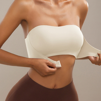 Без презрамки бюстгашник с предно закопчаване, безжичен, тънки формовани чашки, безшевен дизайн, нейлон