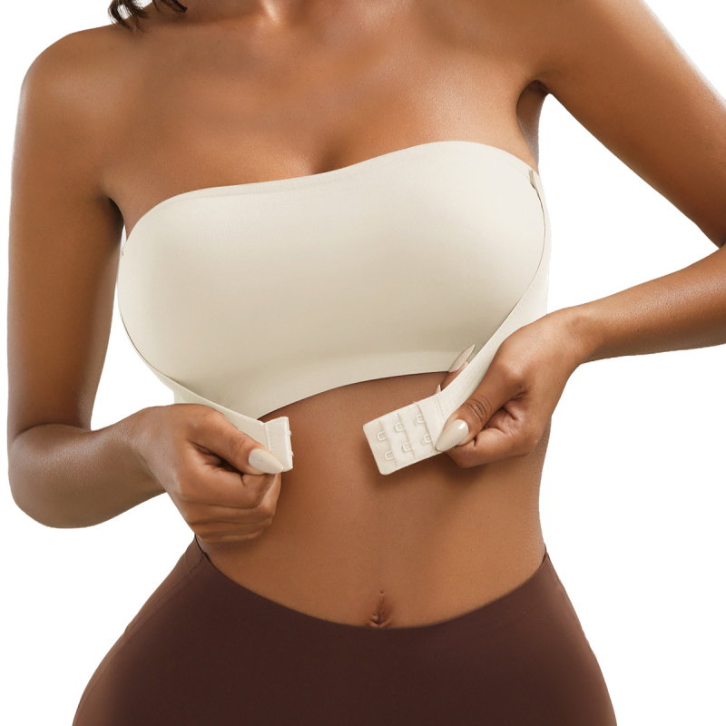 Без презрамки бюстгашник с предно закопчаване, безжичен, тънки формовани чашки, безшевен дизайн, нейлон