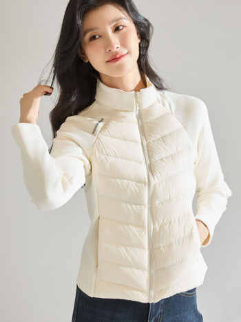 Páperová bunda (kačacie páperie 86–90%, úzky strih, stojací golier, zips)