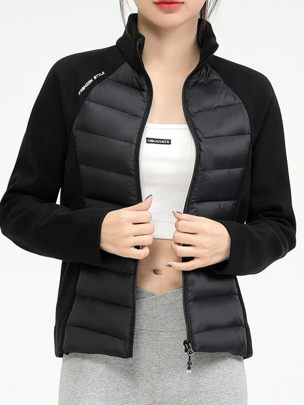 Páperová bunda (kačacie páperie 86–90%, úzky strih, stojací golier, zips)