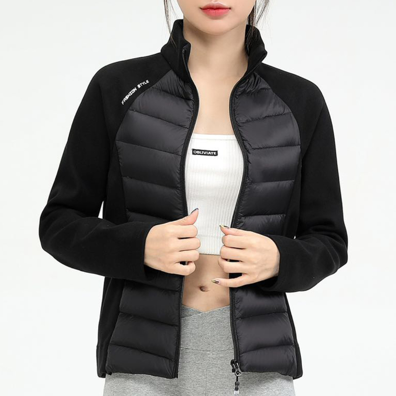 Páperová bunda (kačacie páperie 86–90%, úzky strih, stojací golier, zips)