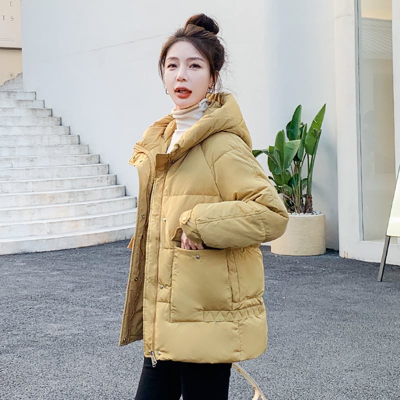 Huamengge Dámska bunda s kačacím down výplňou, kapucňa, voľný strih, 301–350 g výplň
