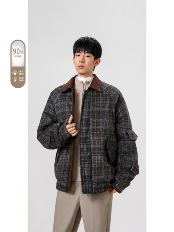 Pánska zimná bunda bez kapucne s bielym kačacím páperím 86–90% obsahom, polyesterový materiál, bežná ochrana proti chladu (-20°C až -5°C)