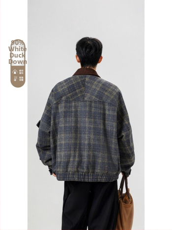 Pánska zimná bunda bez kapucne s bielym kačacím páperím 86–90% obsahom, polyesterový materiál, bežná ochrana proti chladu (-20°C až -5°C)